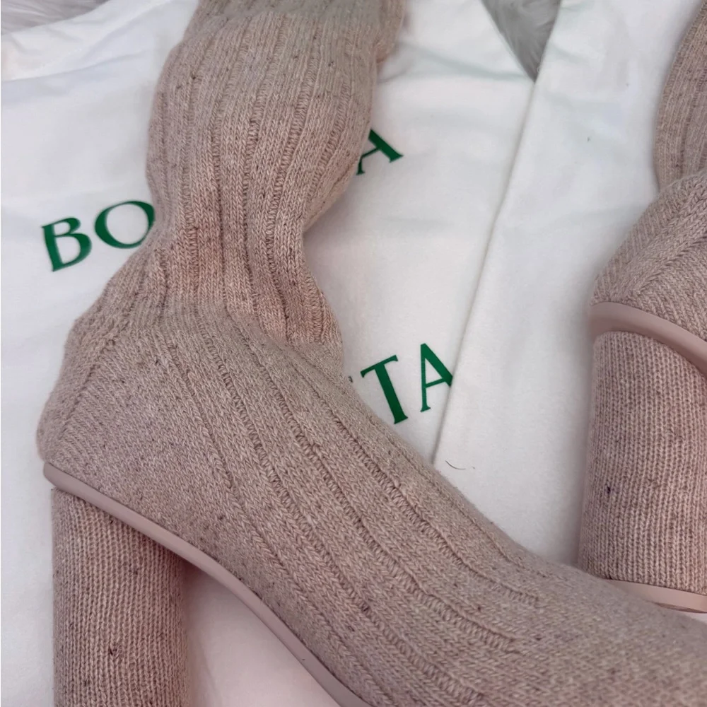 Bottega Veneta Beige Ribbed Knit Sock Boots Size EU 40 / US 10 Women